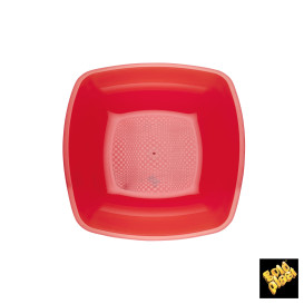 Plato de Plastico Hondo Rojo Transp. 180mm (150 Uds)