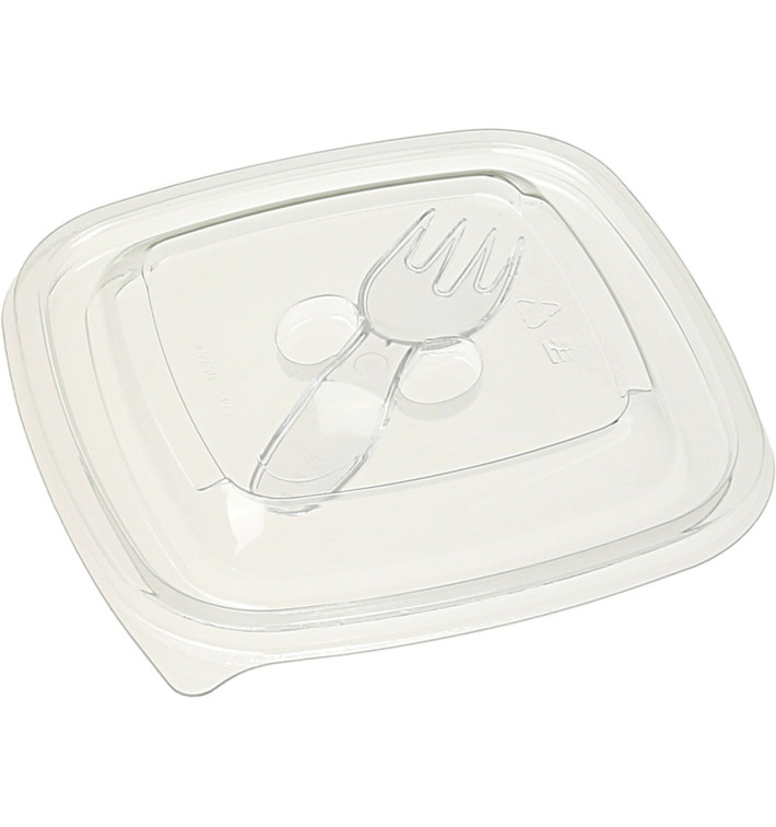 Tapa Plástico con Tenedor Ensaladera PET 12x12cm (50 Uds)