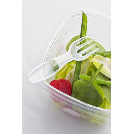 Tapa Plástico con Tenedor Ensaladera PET 12x12cm (50 Uds)