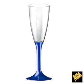Copa de Plastico Cava con Pie Azul Perlado 120ml (20 Uds)