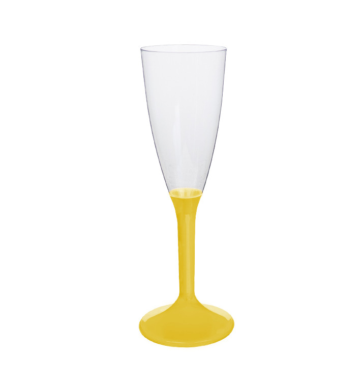 Copa de Plastico Cava con Pie Amarillo120ml (200 Uds)