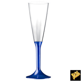 Copa de Plastico Cava con Pie Azul Perlado 160ml (20 Uds)