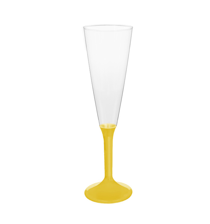 Copa de Plastico Cava con Pie Amarillo 160ml (200 Uds)