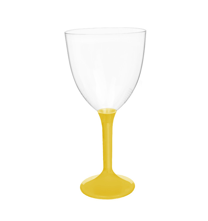 Copa de Plastico Vino con Pie Amarillo 300ml (20 Uds)