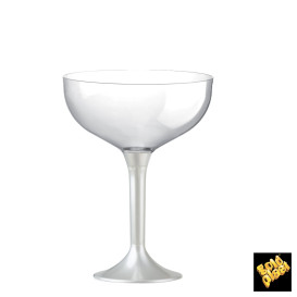 Copa de Plastico Champan con Pie Blanco Perlado 120ml (200 Uds)