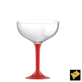 Copa de Plastico Champan con Pie Rojo 120ml (20 Uds)