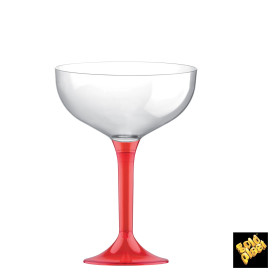 Copa de Plastico Champan con Pie Rojo Transp.120ml (20 Uds)