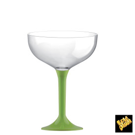 Copa de Plastico Champan con Pie Verde Lima 120ml (20 Uds)