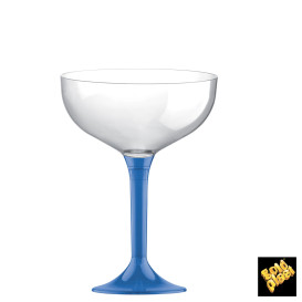Copa de Plastico Champan con Pie Azul Transp. 120ml (20 Uds)