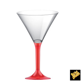 Copa de Plastico Cocktail con Pie Rojo Transp. 185ml (20 Uds)