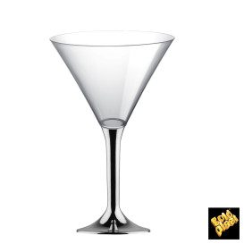 Copa de Plastico Cocktail con Pie Plata Cromado 185ml (20 Uds)