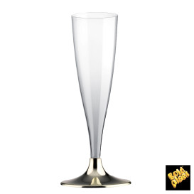 Copa de Plastico Cava con Pie Oro Cromado 140ml (20 Uds)