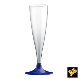 Copa de Plastico Cava con Pie Azul Perlado 140ml (20 Uds)