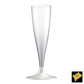 Copa de Plastico Cava con Pie Blanco Perlado 140ml (200 Uds)