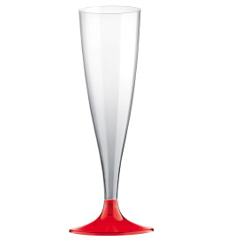Copa de Plastico Cava con Pie Rojo Transp. 140ml (20 Uds)