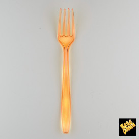 Tenedor de Plastico PS Naranja Transp. 190mm (50 Uds)
