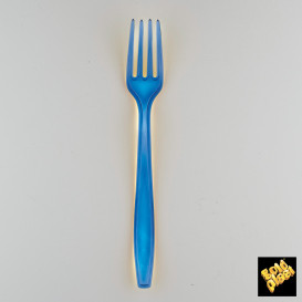 Tenedor de Plastico PS Azul Transp.190mm (50 Uds)