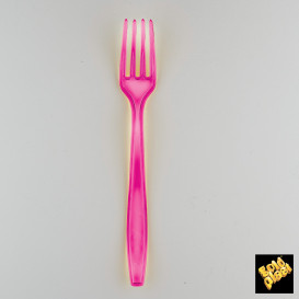 Tenedor de Plastico PS Fucsia Transp.190mm (500 Uds)