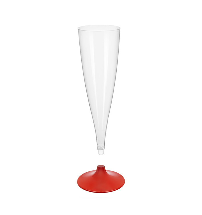Copa de Plastico Cava con Pie Rojo 140ml (200 Uds) Copa de Plastico Cava con Pie Rojo 140ml (200 Uds)