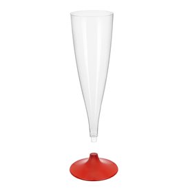 Copa de Plastico Cava con Pie Rojo 140ml (20 Uds)