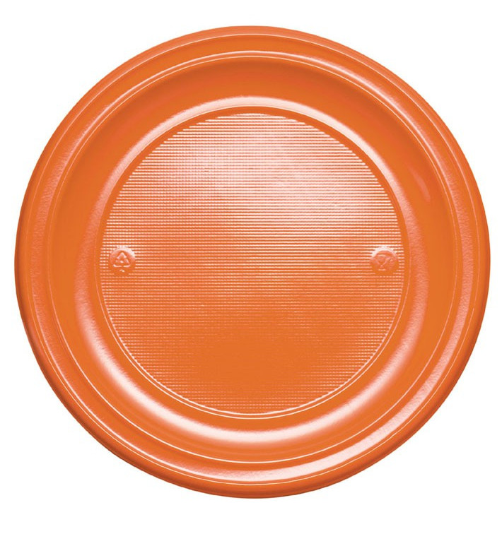 Plato de Plastico Llano Naranja PS 220 mm (30 Uds)