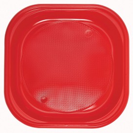 Plato de Plastico Cuadrado Rojo PS 170mm (30 Uds)
