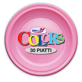 Plato de Plastico Llano Rosa PS 220 mm (30 Uds)