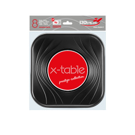 Plato de Plastico Cuadrado Negro PP 230mm (8 Uds)