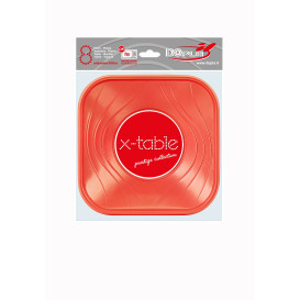 Plato de Plastico Cuadrado Naranja PP 180mm (8 Uds)