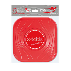 Plato de Plastico Cuadrado Rojo PP 180mm (8 Uds)