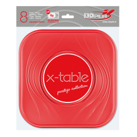 Plato de Plastico Cuadrado Rojo PP 230mm (8 Uds)