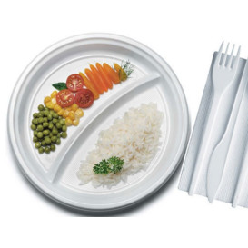 Plato de Plastico Blanco 2 Compartimentos PS 220mm (100 Uds)