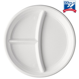 Plato de Plastico Blanco 2 Compartimentos PS 220mm (1400 Uds)