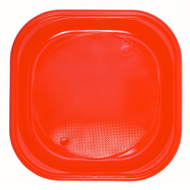 Plato de Plastico PS Cuadrado Naranja 200x200mm (30 Uds)