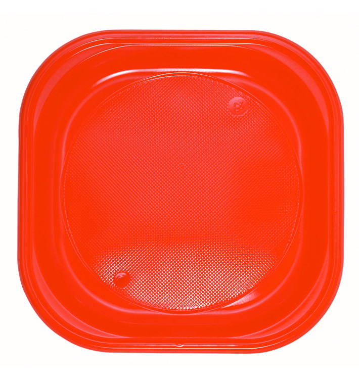 Plato de Plastico PS Cuadrado Naranja 200x200mm (720 Uds)