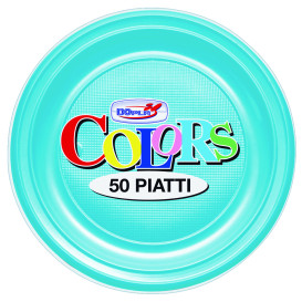 Plato de Plastico PS Llano Turquesa Ø170mm (50 Uds)