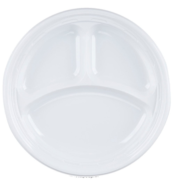 Plato de Plastico PS "Famous Impact" 3 C. Blanco Ø230mm (125 Uds)