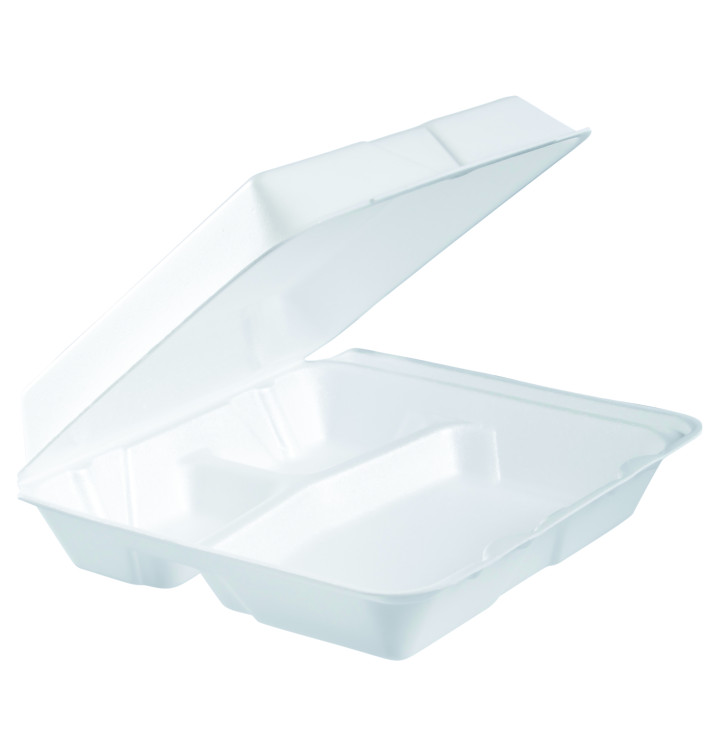 Envase Foam Grande 3C. Tapa Removible Blanco 240x235mm (100 Uds)