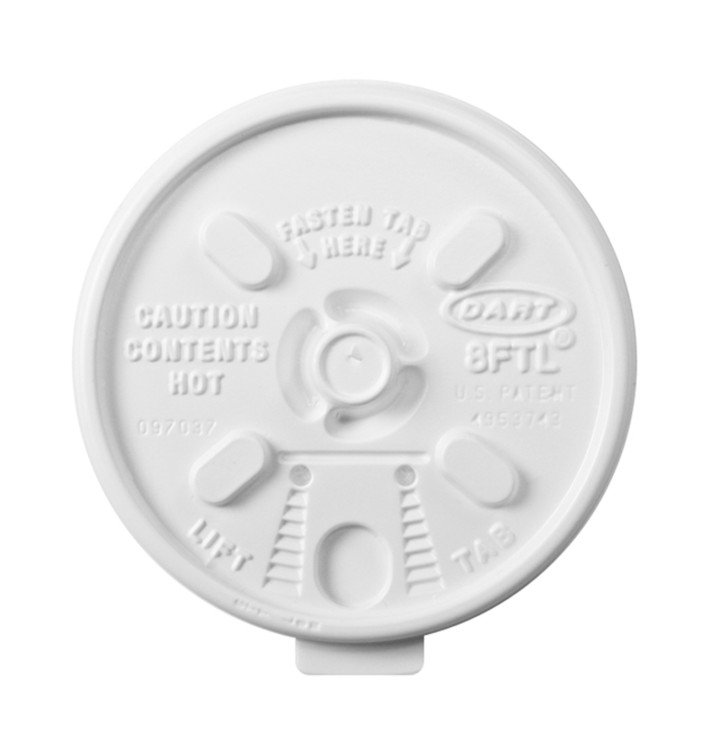 Tapa de Plastico PS Blanca "Lift n' Lock" con solapa Ø  (1000 Uds)