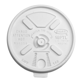 Tapa de Plastico PS Blanca "Lift n' Lock" con solapa Ø (1000 Uds)