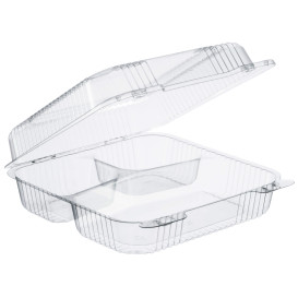 Envase Plástico PS 3 C. "StayLock" Bisagra Transp. 1120ml (200 Uds)