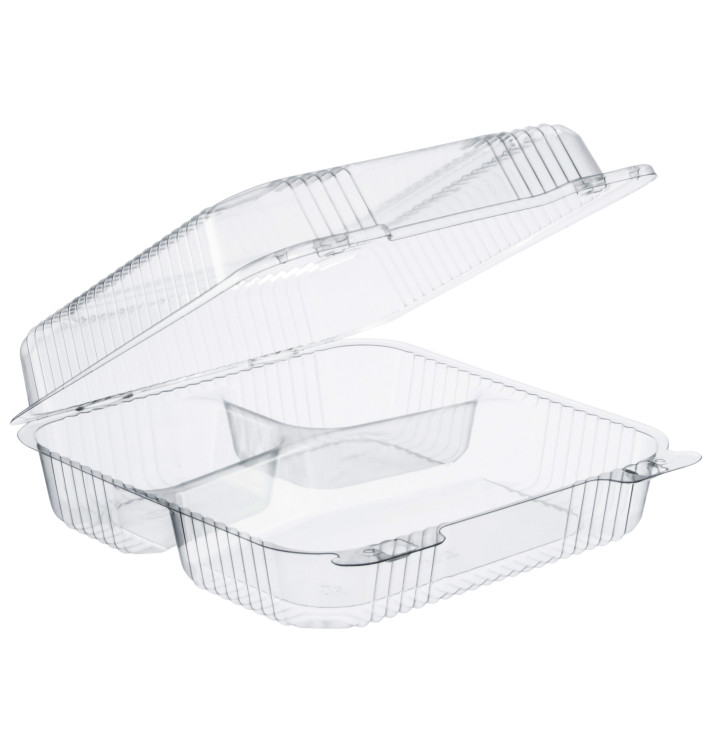 Envase Plástico PS 3 C. "StayLock" Bisagra Transp. 1120ml (200 Uds)