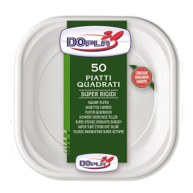 Plato de Plastico PS Cuadrado Rigido Blanco 200x200mm (1000 Uds)