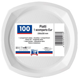 Plato de Plastico PS Cuadrado Blanco 200x200mm (1000 Uds)