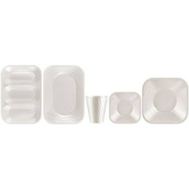 Plato de Plastico PP "X-Table" Cuadrado Perla 180mm (8 Uds)