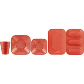 Plato de Plastico PP "X-Table" Cuadrado Naranja 180mm (8 Uds)
