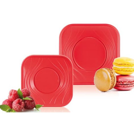 Plato de Plastico PP "X-Table" Cuadrado Rojo 230mm (8 Uds)
