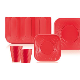 Plato de Plastico PP "X-Table" Cuadrado Rojo 180mm (8 Uds)