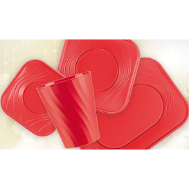 Plato de Plastico PP "X-Table" Cuadrado Rojo 180mm (8 Uds)