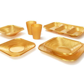 Plato de Plastico PP "X-Table" Cuadrado Oro 230mm (120 Uds)